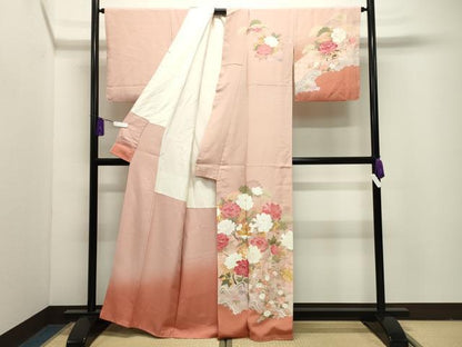 平和屋着物●訪問着　友禅　作家物　牡丹花文　暈し染め　正絹　逸品　CABI1136gh
