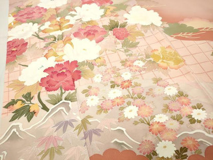 平和屋着物●訪問着　友禅　作家物　牡丹花文　暈し染め　正絹　逸品　CABI1136gh