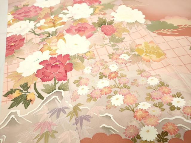 平和屋着物●訪問着　友禅　作家物　牡丹花文　暈し染め　正絹　逸品　CABI1136gh