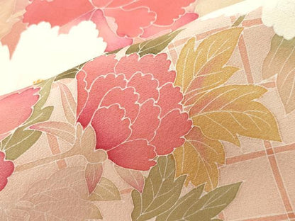 平和屋着物●訪問着　友禅　作家物　牡丹花文　暈し染め　正絹　逸品　CABI1136gh