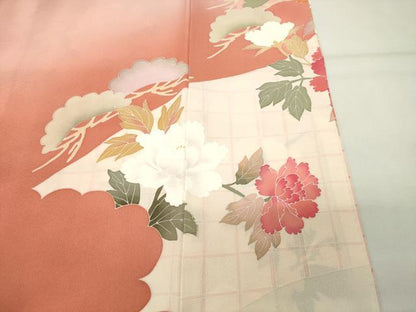 平和屋着物●訪問着　友禅　作家物　牡丹花文　暈し染め　正絹　逸品　CABI1136gh