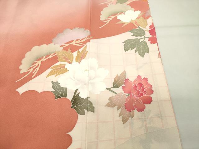 平和屋着物●訪問着　友禅　作家物　牡丹花文　暈し染め　正絹　逸品　CABI1136gh