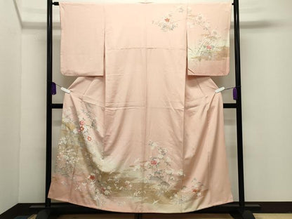 平和屋着物●訪問着　渡橋飛鶴籬花文　暈し染め　金彩　正絹　逸品　CABI1137gh
