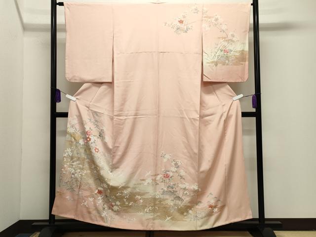 平和屋着物●訪問着　渡橋飛鶴籬花文　暈し染め　金彩　正絹　逸品　CABI1137gh