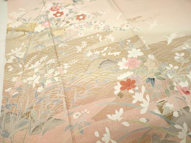 平和屋着物●訪問着　渡橋飛鶴籬花文　暈し染め　金彩　正絹　逸品　CABI1137gh