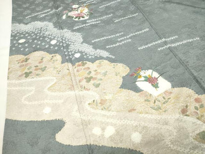 平和屋着物●訪問着　絞り　刺繍　草花文　金銀彩　正絹　逸品　CABI1139gh