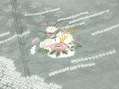 平和屋着物●訪問着　絞り　刺繍　草花文　金銀彩　正絹　逸品　CABI1139gh