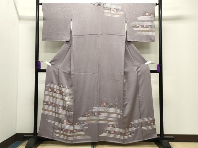 平和屋着物●訪問着　手描き　絞り　草花文　金彩　正絹　逸品　CABI1140gh