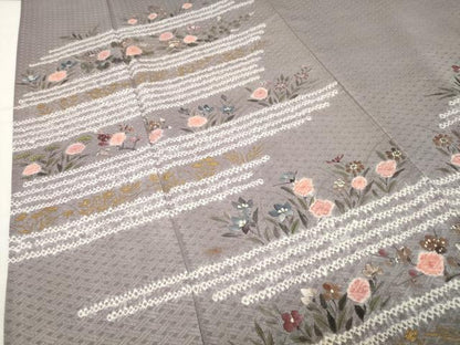 平和屋着物●訪問着　手描き　絞り　草花文　金彩　正絹　逸品　CABI1140gh
