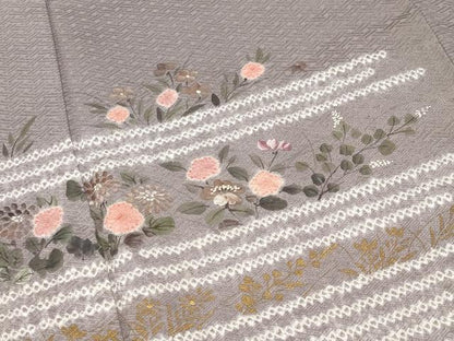 平和屋着物●訪問着　手描き　絞り　草花文　金彩　正絹　逸品　CABI1140gh