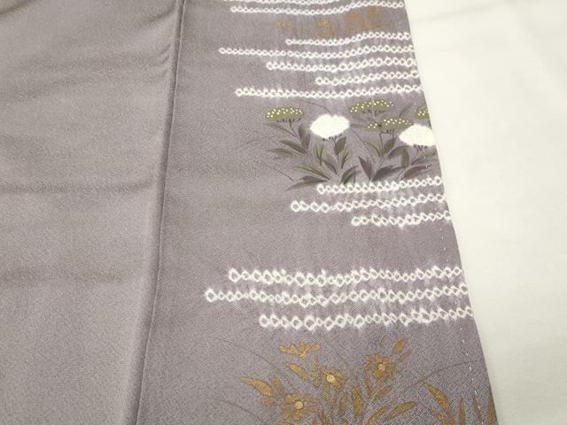 平和屋着物●訪問着　手描き　絞り　草花文　金彩　正絹　逸品　CABI1140gh
