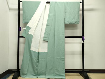 平和屋着物●上質な色無地　錆青磁色　ロング丈　正絹　逸品　未使用　CABI1142gh