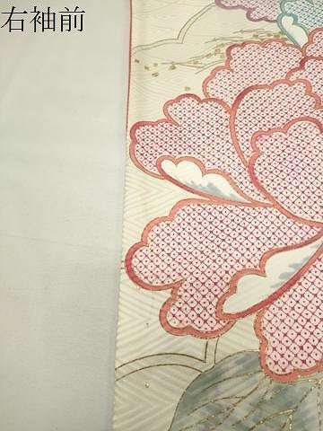 平和屋着物●訪問着　駒刺繍　牡丹花文　金彩　正絹　逸品　CABI1148gh
