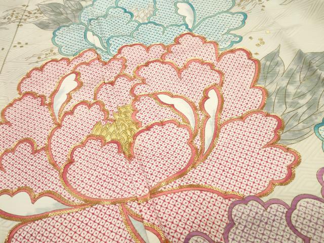 平和屋着物●訪問着　駒刺繍　牡丹花文　金彩　正絹　逸品　CABI1148gh