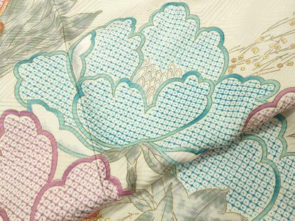 平和屋着物●訪問着　駒刺繍　牡丹花文　金彩　正絹　逸品　CABI1148gh