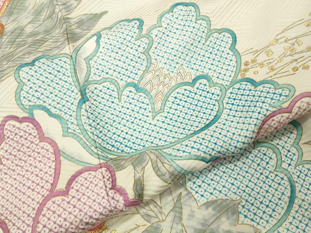 平和屋着物●訪問着　駒刺繍　牡丹花文　金彩　正絹　逸品　CABI1148gh