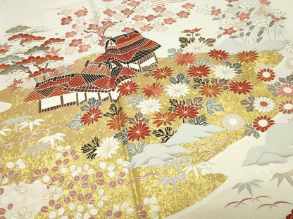 平和屋着物●訪問着　刺繍　風景松竹梅文　暈し染め　金彩　ロング丈　正絹　逸品　CABI1149gh