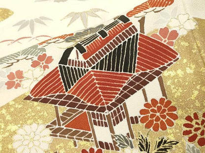 平和屋着物●訪問着　刺繍　風景松竹梅文　暈し染め　金彩　ロング丈　正絹　逸品　CABI1149gh