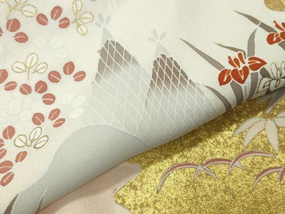 平和屋着物●訪問着　刺繍　風景松竹梅文　暈し染め　金彩　ロング丈　正絹　逸品　CABI1149gh