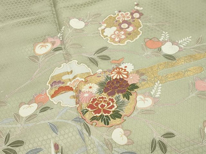 平和屋着物●訪問着　駒刺繍　雪輪花文　暈し染め　金彩　正絹　逸品　CABI1151gh