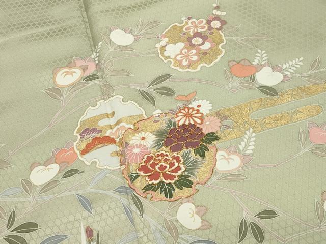 平和屋着物●訪問着　駒刺繍　雪輪花文　暈し染め　金彩　正絹　逸品　CABI1151gh