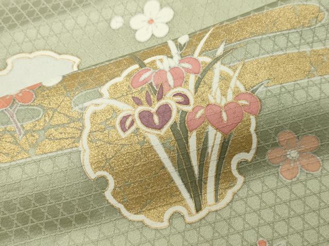 平和屋着物●訪問着　駒刺繍　雪輪花文　暈し染め　金彩　正絹　逸品　CABI1151gh