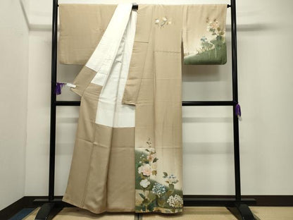 平和屋着物●訪問着　作家物　草花文　暈し染め　金銀彩　正絹　逸品　CABI1152gh