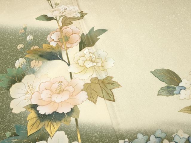 平和屋着物●訪問着　作家物　草花文　暈し染め　金銀彩　正絹　逸品　CABI1152gh