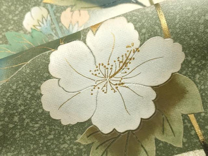 平和屋着物●訪問着　作家物　草花文　暈し染め　金銀彩　正絹　逸品　CABI1152gh