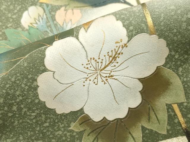 平和屋着物●訪問着　作家物　草花文　暈し染め　金銀彩　正絹　逸品　CABI1152gh