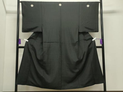 平和屋着物●男性　黒紋付　正絹　逸品　CABI1156gh