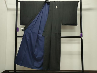 平和屋着物●男性　黒紋付　正絹　逸品　CABI1156gh