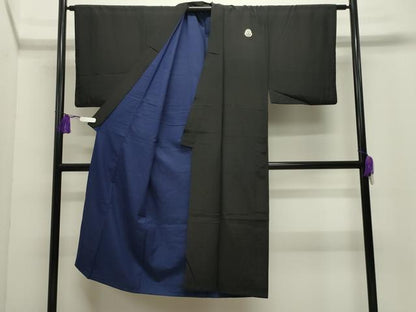 平和屋着物●男性　黒紋付　正絹　逸品　CABI1157gh