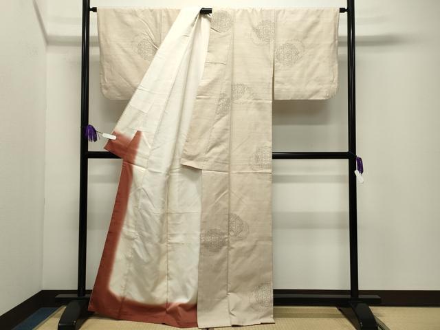 平和屋着物●結城紬　100亀甲　飛び亀甲柄　雪輪重ね花文　正絹　逸品　CABI1162gh