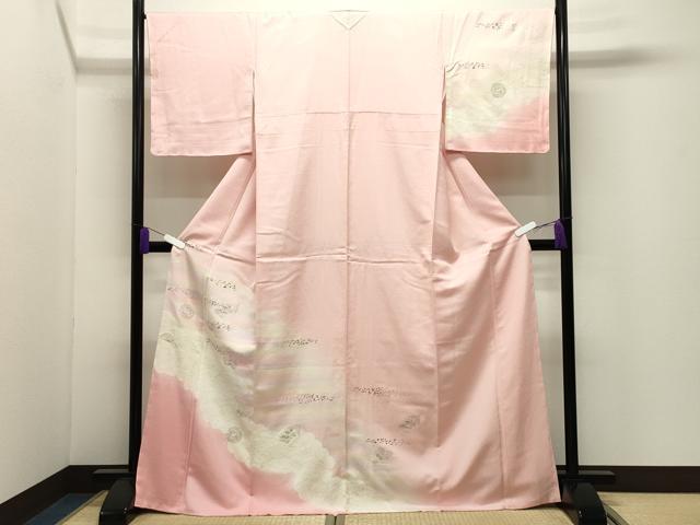 平和屋着物●訪問着　刺繍　立波地紙扇面花文　暈し染め　金銀彩　正絹　逸品　未使用　CABI1167gh