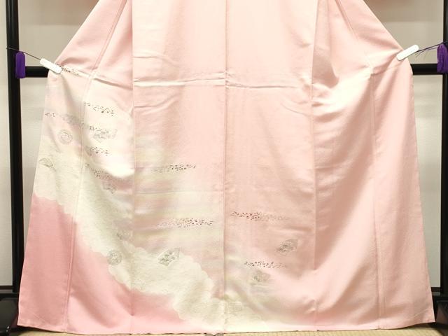 平和屋着物●訪問着　刺繍　立波地紙扇面花文　暈し染め　金銀彩　正絹　逸品　未使用　CABI1167gh