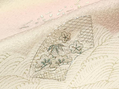 平和屋着物●訪問着　刺繍　立波地紙扇面花文　暈し染め　金銀彩　正絹　逸品　未使用　CABI1167gh