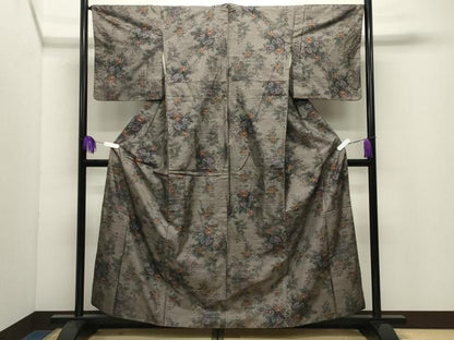 平和屋着物●本場大島紬　9マルキ　草花文　正絹　逸品　CABI1171gh