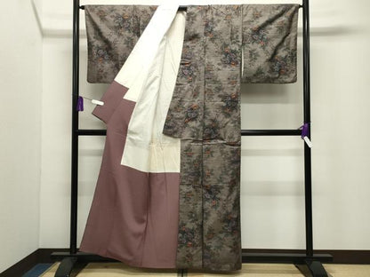 平和屋着物●本場大島紬　9マルキ　草花文　正絹　逸品　CABI1171gh