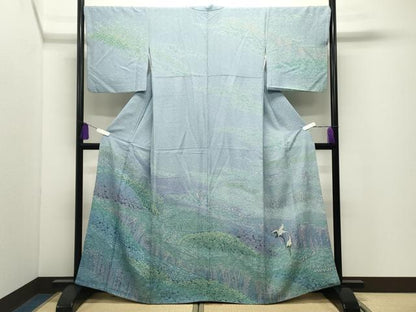 平和屋着物●訪問着　作家物　おぼろ染め　襲絞り　釧路湿原　暈し染め　金通し地　正絹　逸品　CABI1172gh