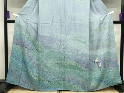 平和屋着物●訪問着　作家物　おぼろ染め　襲絞り　釧路湿原　暈し染め　金通し地　正絹　逸品　CABI1172gh