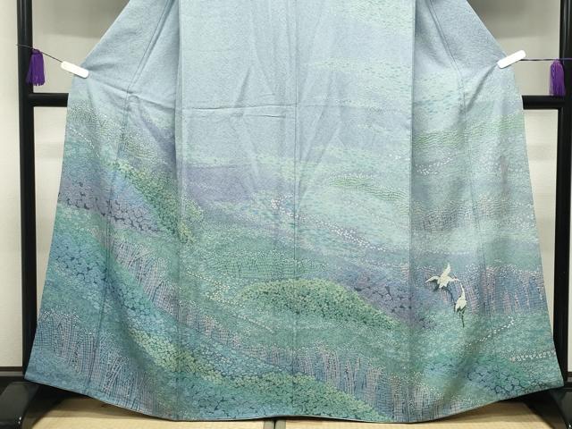 平和屋着物●訪問着　作家物　おぼろ染め　襲絞り　釧路湿原　暈し染め　金通し地　正絹　逸品　CABI1172gh