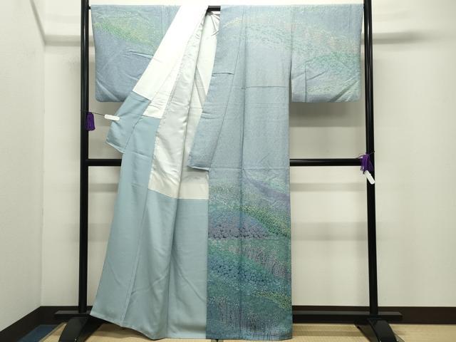 平和屋着物●訪問着　作家物　おぼろ染め　襲絞り　釧路湿原　暈し染め　金通し地　正絹　逸品　CABI1172gh