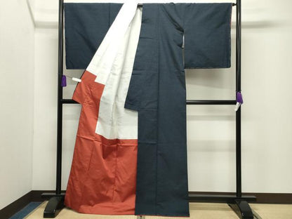 平和屋着物●結城紬　鉄紺色　正絹　逸品　未使用　CABI1175gh
