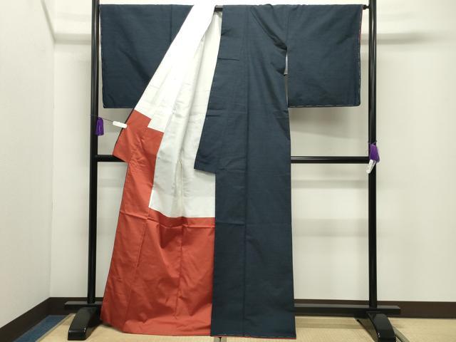 平和屋着物●結城紬　鉄紺色　正絹　逸品　未使用　CABI1175gh