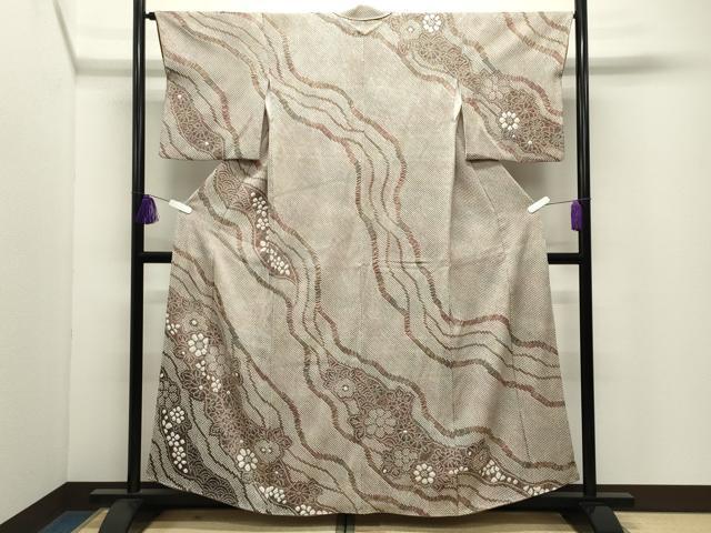 平和屋着物●訪問着　総絞り　流水花文　正絹　逸品　CABI1178gh