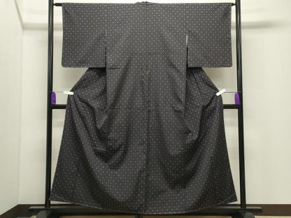 平和屋着物●上質なお召　幾何学文様　正絹　逸品　CABI1184gh