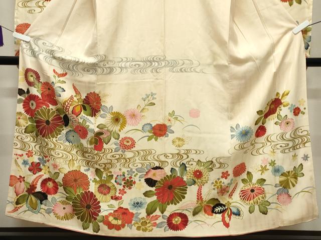 平和屋着物●セミアンティーク 振袖 流水花文 金彩 正絹 逸品 CABI1195gh