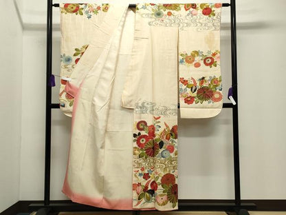 平和屋着物●セミアンティーク 振袖 流水花文 金彩 正絹 逸品 CABI1195gh