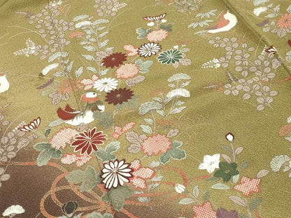 平和屋着物●訪問着　鴛鴦花文　暈し染め　金彩　正絹　逸品　CABI1200gh